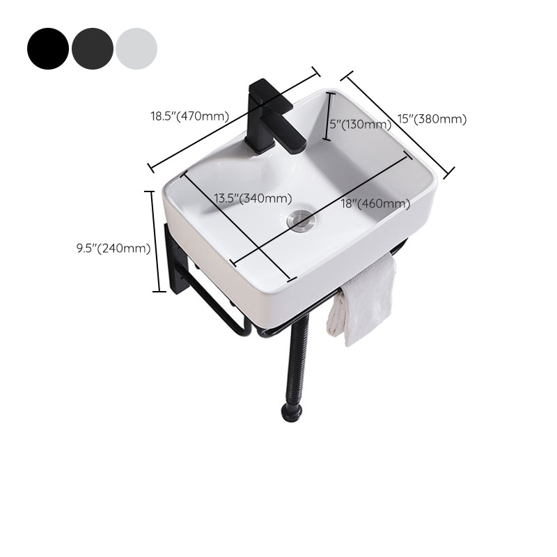 Modern Wall Mount Bathroom Sink Porcelain with Pop-Up Drain and Faucet Vessel Sink