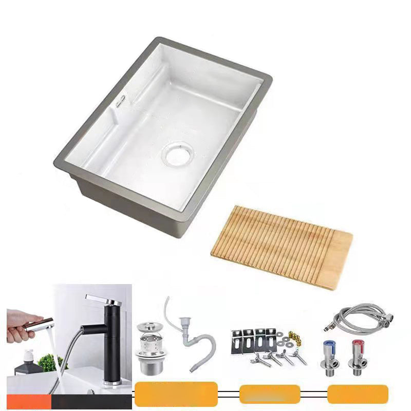 Modern Undermount Vanity Sink Rectangular Porcelain with Overflow and Faucet Vessel