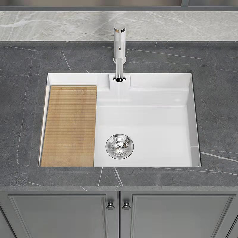 Modern Undermount Vanity Sink Rectangular Porcelain with Overflow and Faucet Vessel