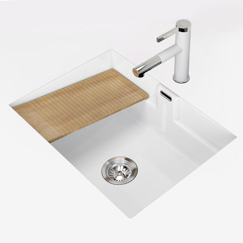 Modern Undermount Vanity Sink Rectangular Porcelain with Overflow and Faucet Vessel