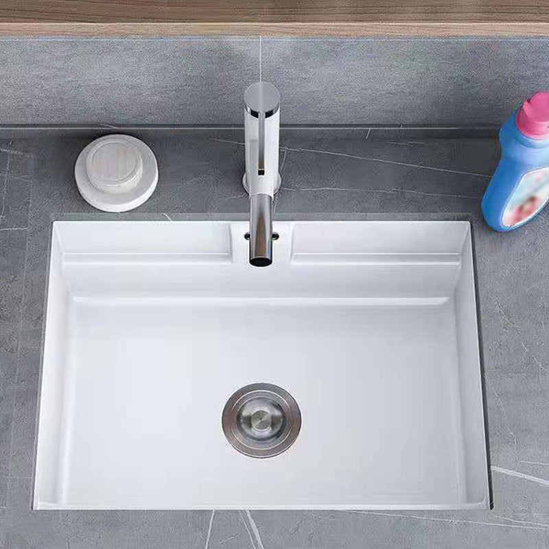 Modern Undermount Vanity Sink Rectangular Porcelain with Overflow and Faucet Vessel