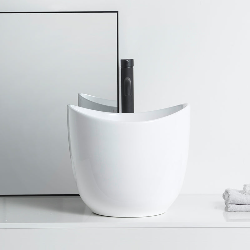 Modern Vessel Sink Round Porcelain with Pop-Up Drain Vessel Bathroom Sink