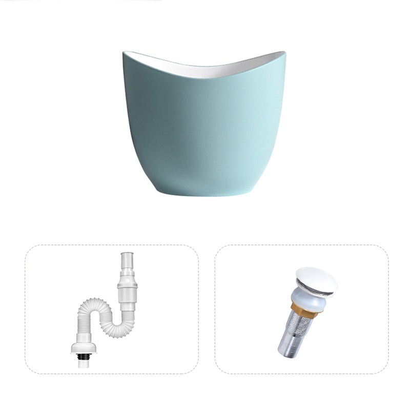 Modern Vessel Sink Round Porcelain with Pop-Up Drain Vessel Bathroom Sink