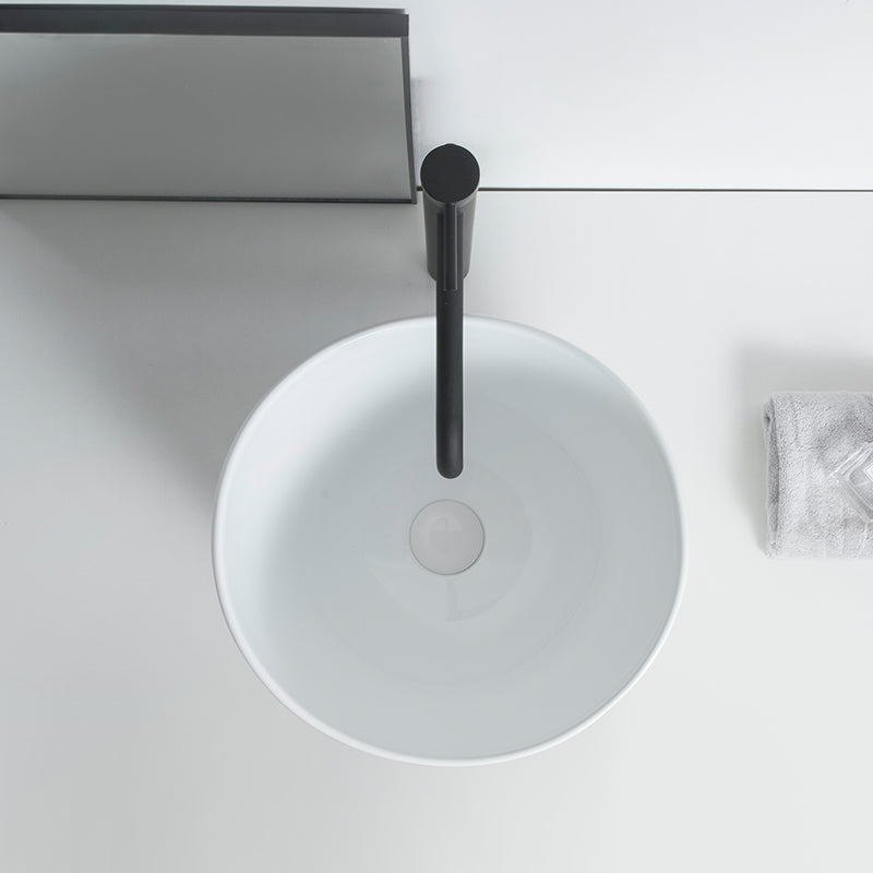 Modern Vessel Sink Round Porcelain with Pop-Up Drain Vessel Bathroom Sink