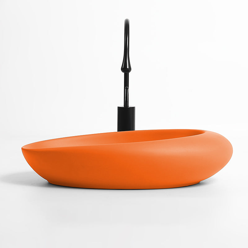 Modern Vessel Bathroom Sink Oval Porcelain with Pop-Up Drain Wash Stand