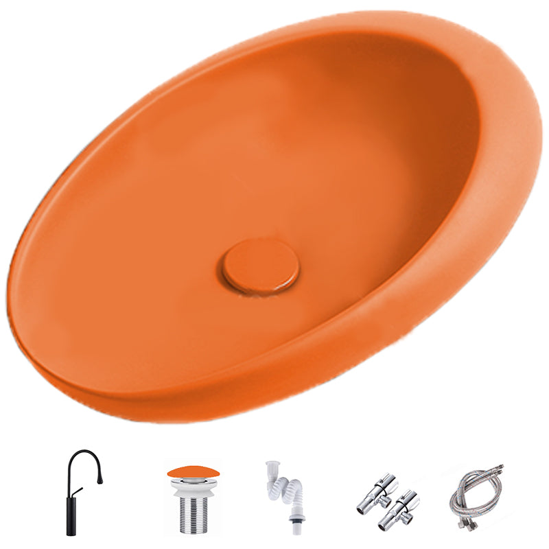 Modern Vessel Bathroom Sink Oval Porcelain with Pop-Up Drain Wash Stand