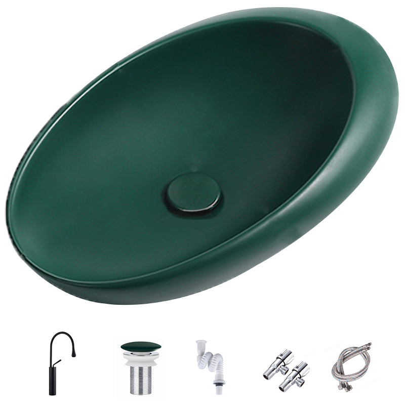 Modern Vessel Bathroom Sink Oval Porcelain with Pop-Up Drain Wash Stand
