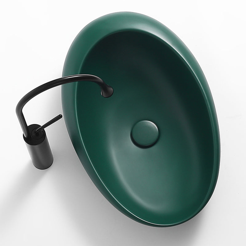 Modern Vessel Bathroom Sink Oval Porcelain with Pop-Up Drain Wash Stand