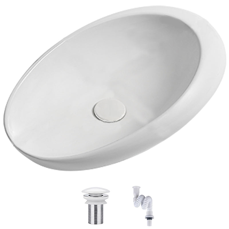 Modern Vessel Bathroom Sink Oval Porcelain with Pop-Up Drain Wash Stand