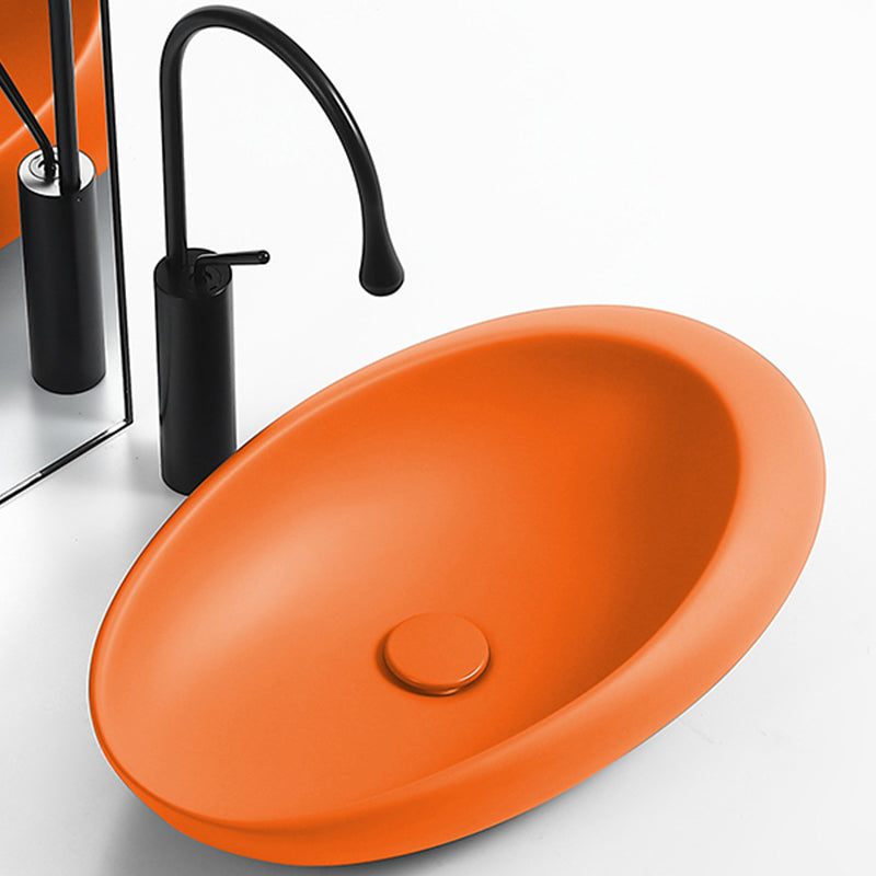 Modern Vessel Bathroom Sink Oval Porcelain with Pop-Up Drain Wash Stand