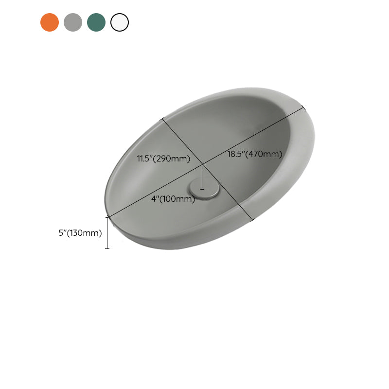 Modern Vessel Bathroom Sink Oval Porcelain with Pop-Up Drain Wash Stand