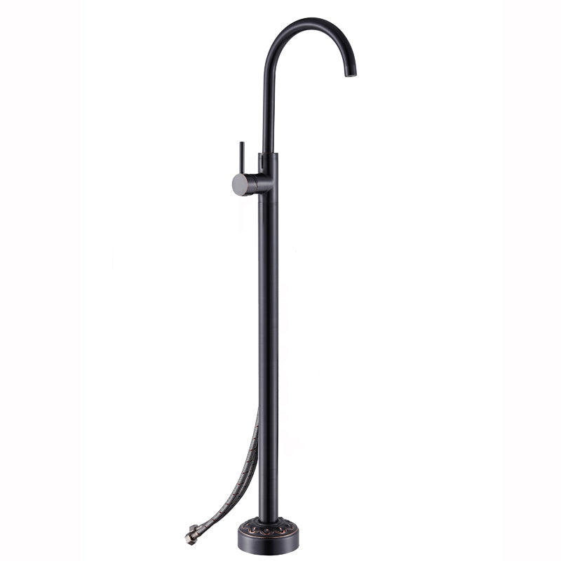 Floor Mounted Metal Freestanding Tub Filler Single Handle Freestanding Faucet with Hose