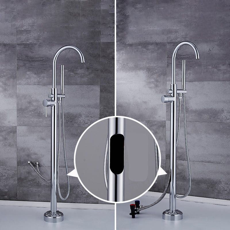 Floor Mounted Metal Freestanding Tub Filler Single Handle Freestanding Faucet with Hose