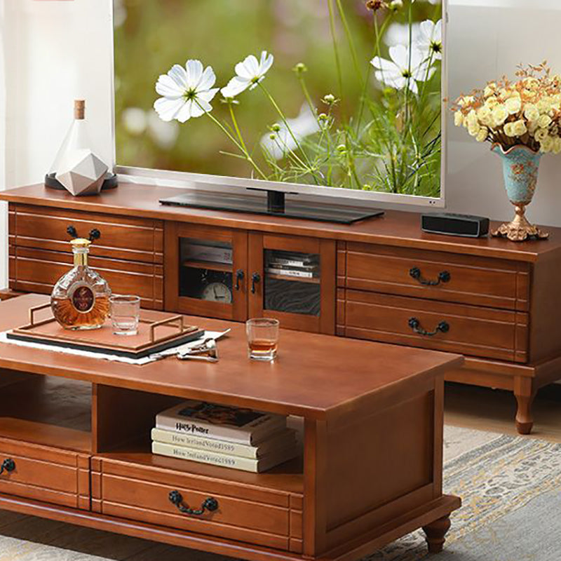 Traditional Wood TV Console Enclosed Storage TV Media Stand with Doors for Living Room