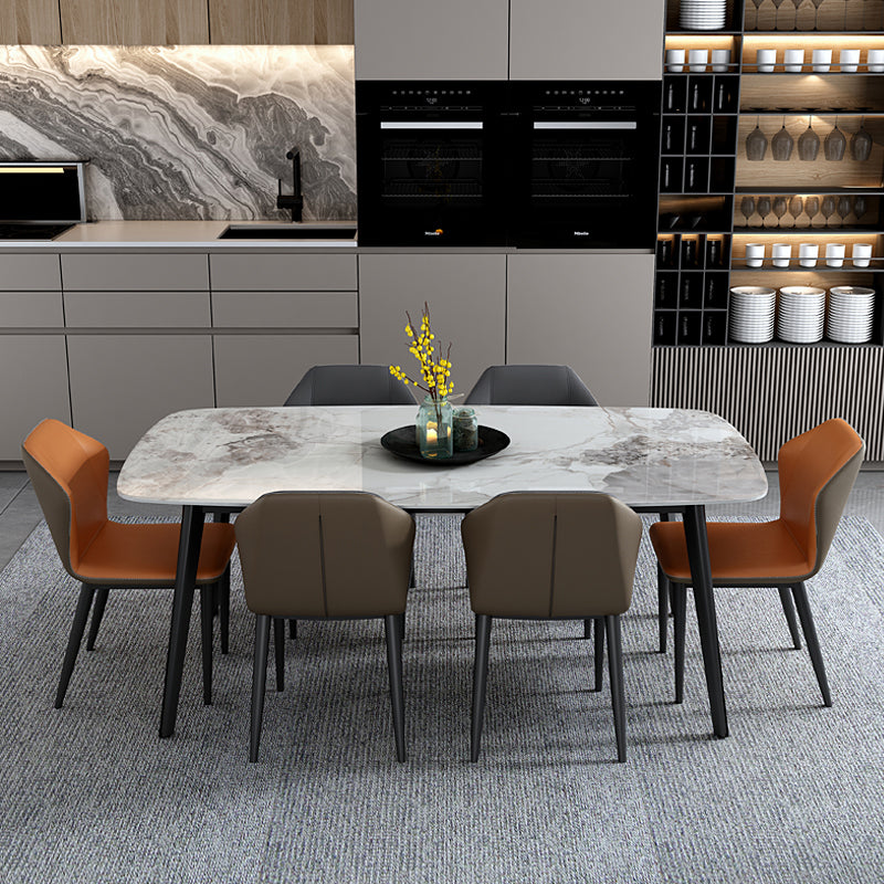 Contemporary Dining Set 1/7 Pcs Sintered Stone Dining Table with Wingback Chairs