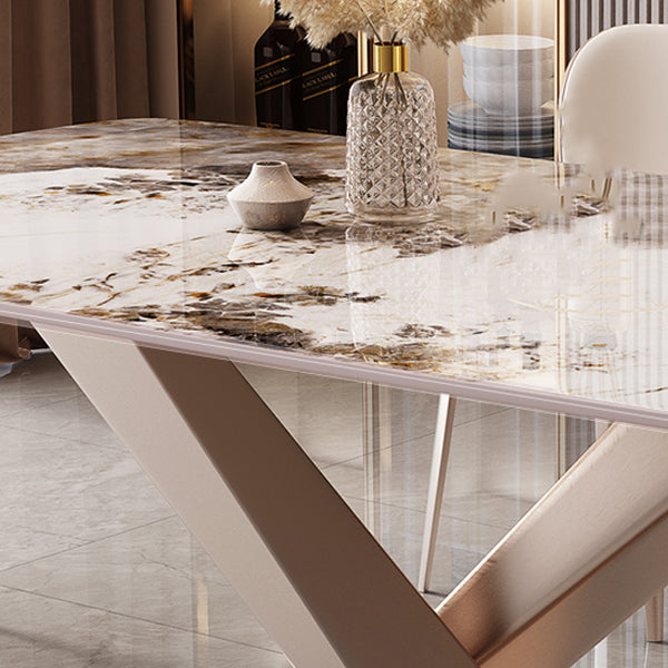 Rectangle Dining Table Set 1/5/7 Pcs Stone Dining Table with Upholstered Chairs