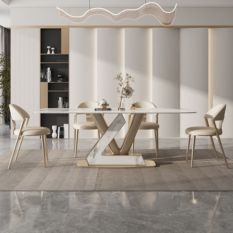 Rectangle Dining Table Set 1/5 Pcs Metal Frame Dining Table and Chairs