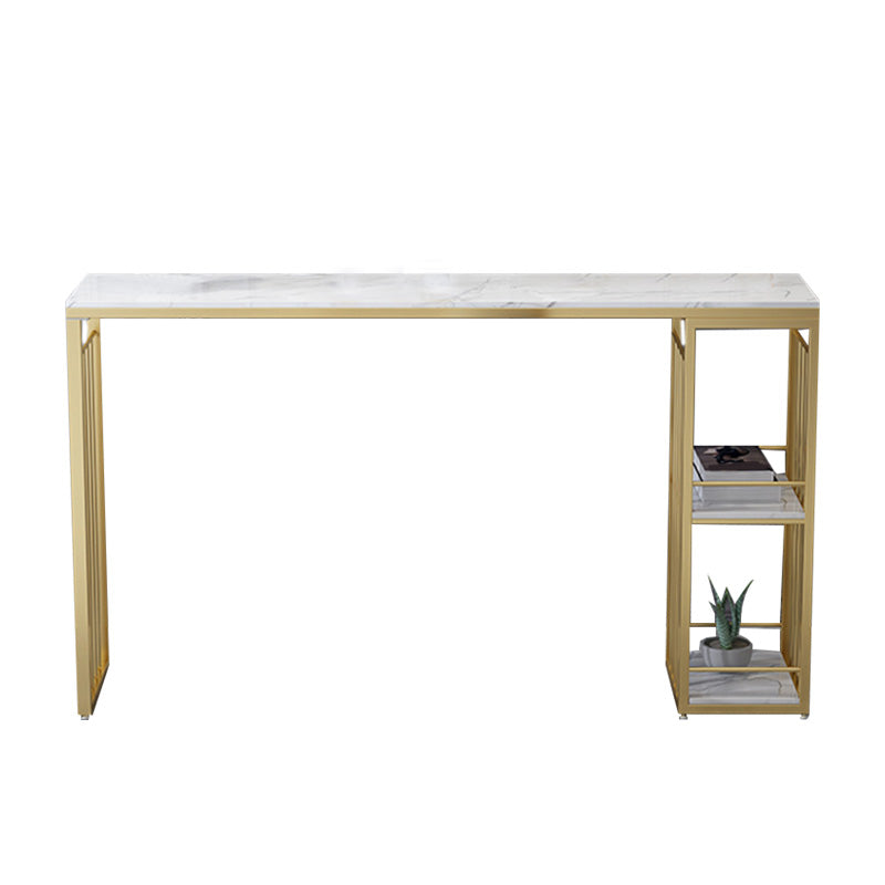 Modern Bar-height Table Stone Bar Table with Gold Base and Storage