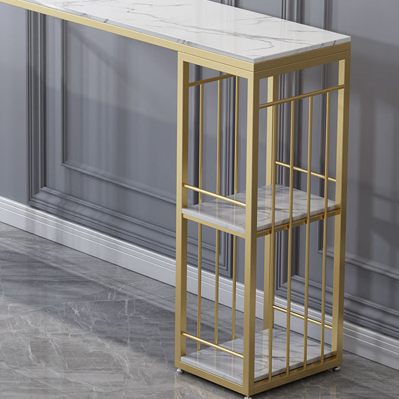 Modern Bar-height Table Stone Bar Table with Gold Base and Storage