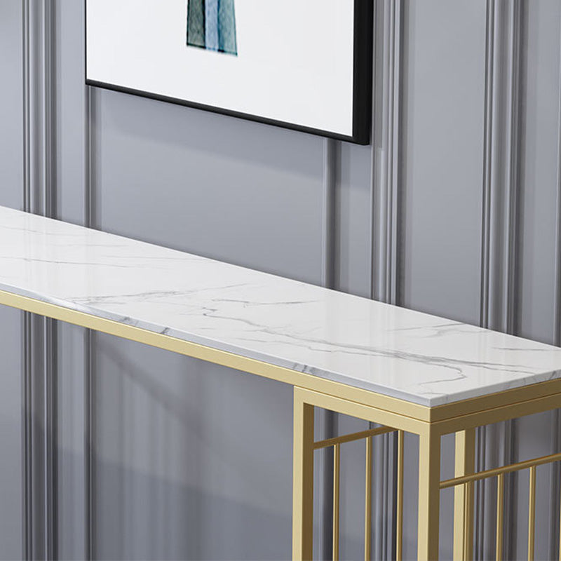 Modern Bar-height Table Stone Bar Table with Gold Base and Storage