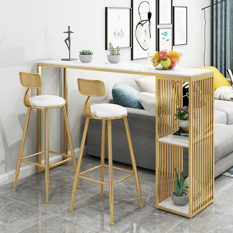 Glam Stone Bar Counter Table Rectangle Bar Counter Table with Metal Legs for Kitchen