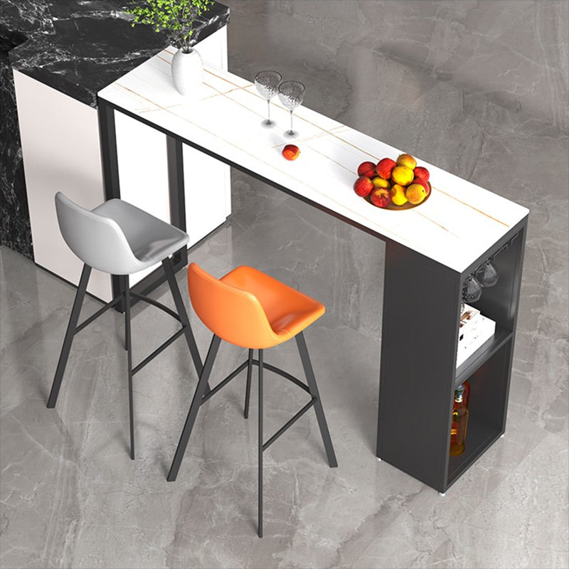 Industrial Stone Bar Counter Table Rectangle Bar Counter Table with Metal Legs for Kitchen