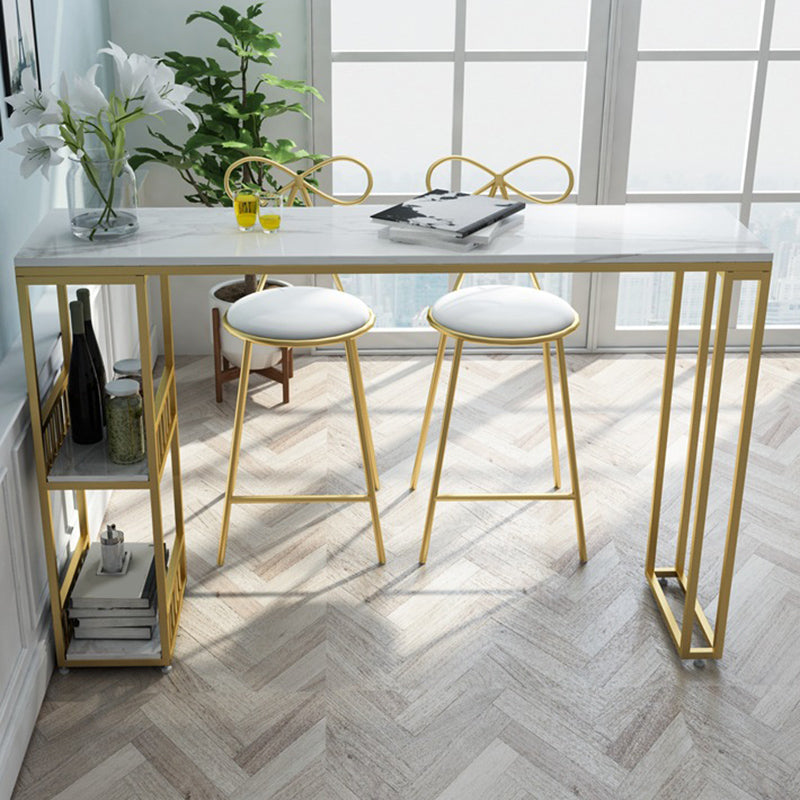 Modern Fixed Table with Metal Base Bar Table for Living Room