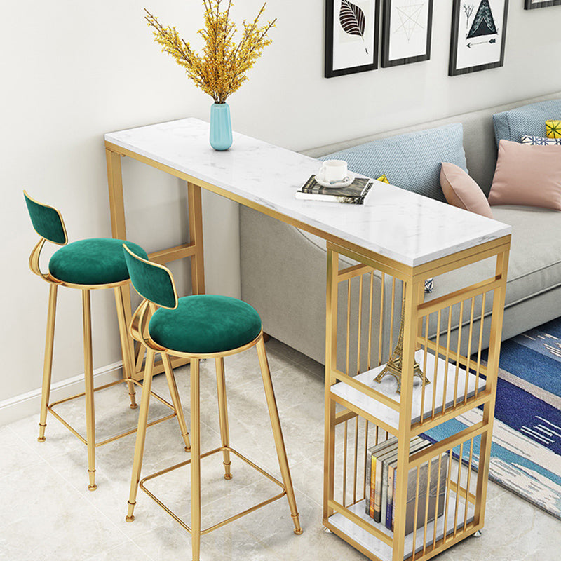 Glam Faux Rectangle Bar Counter Table Marble Bar Counter Table with Metal Legs for Home