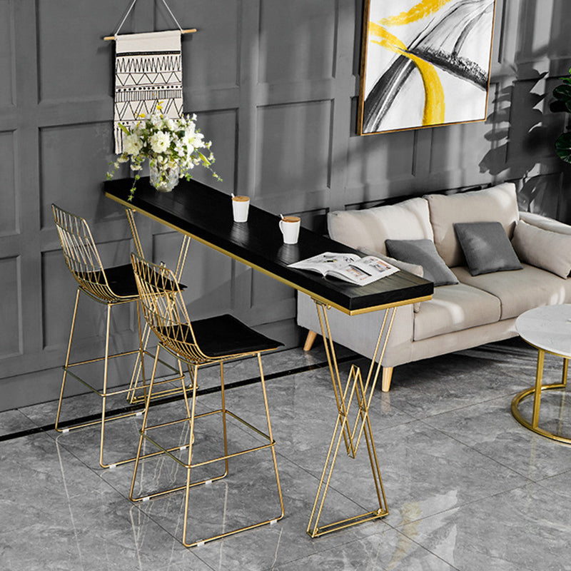 Glam Bar-height Table Black Solid Wood Top Bistro Pub Table with Gold Base
