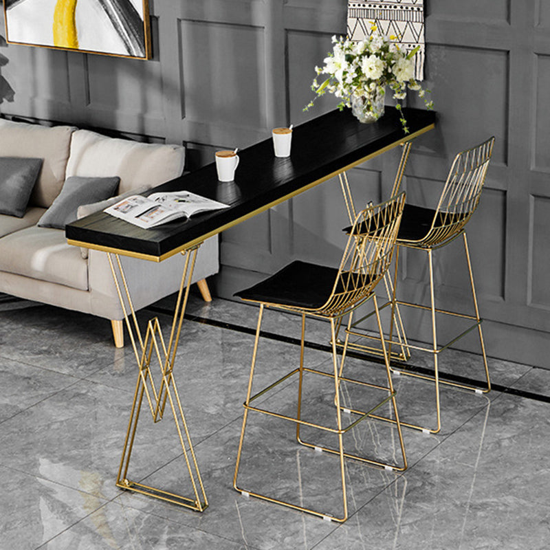 Glam Bar-height Table Black Solid Wood Top Bistro Pub Table with Gold Base