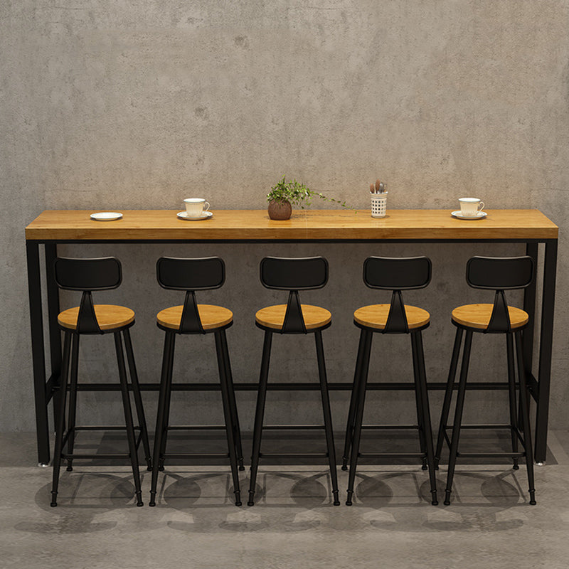 Wood Top Bar-height Table Black Legs and Metal Base Bar Table for Living Room