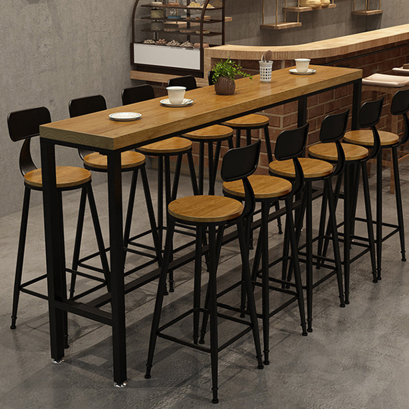 Wood Top Bar-height Table Black Legs and Metal Base Bar Table for Living Room