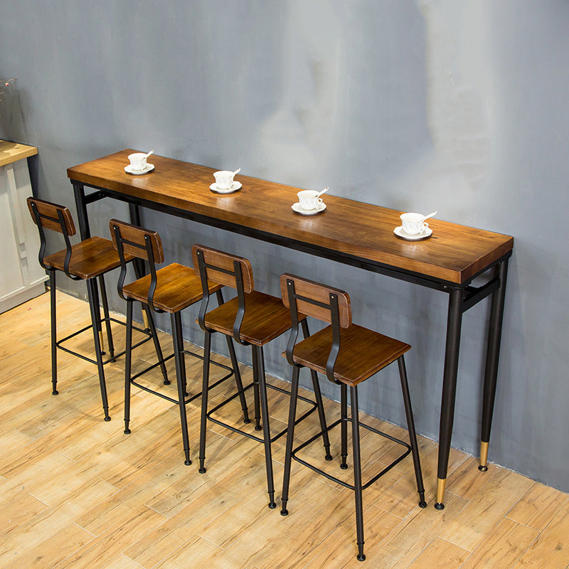 Wood Top Bar-height Table Black Legs and Metal Base Bar Table