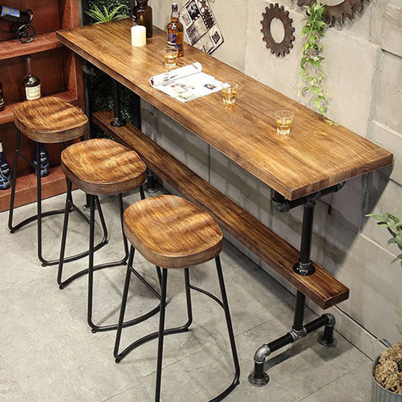 Wood Top Bar-height Table Black and Metal Legs Bar Table for Living Room