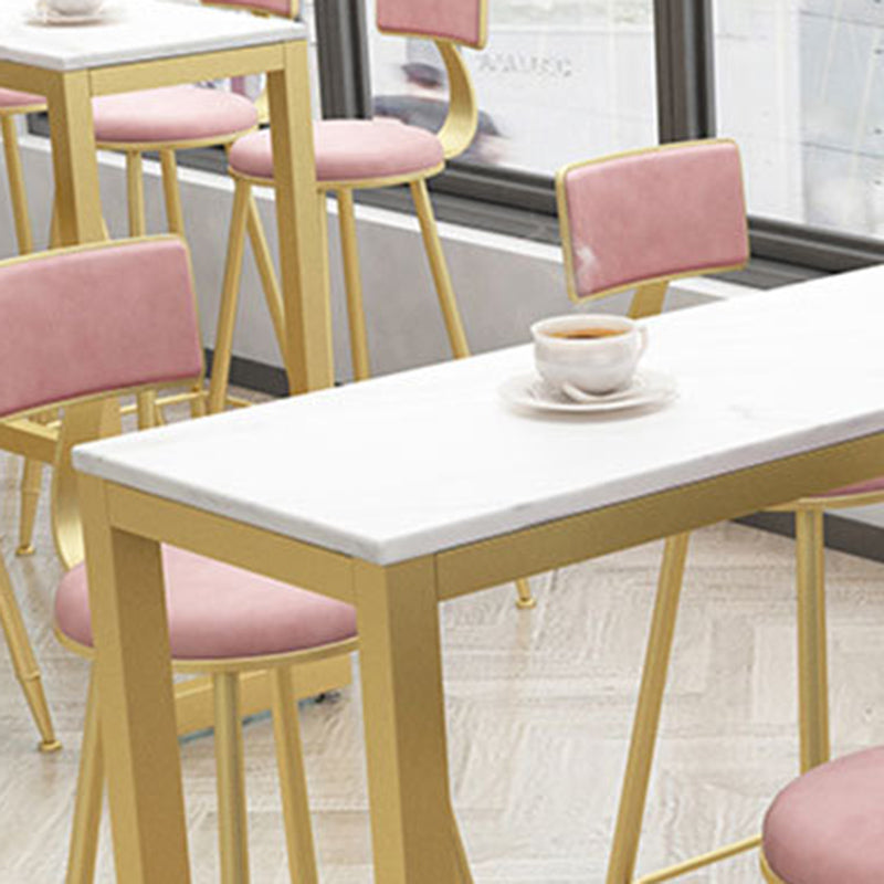 Modern Bar-height Table Faux Marble Top Pub Table with Metal Base