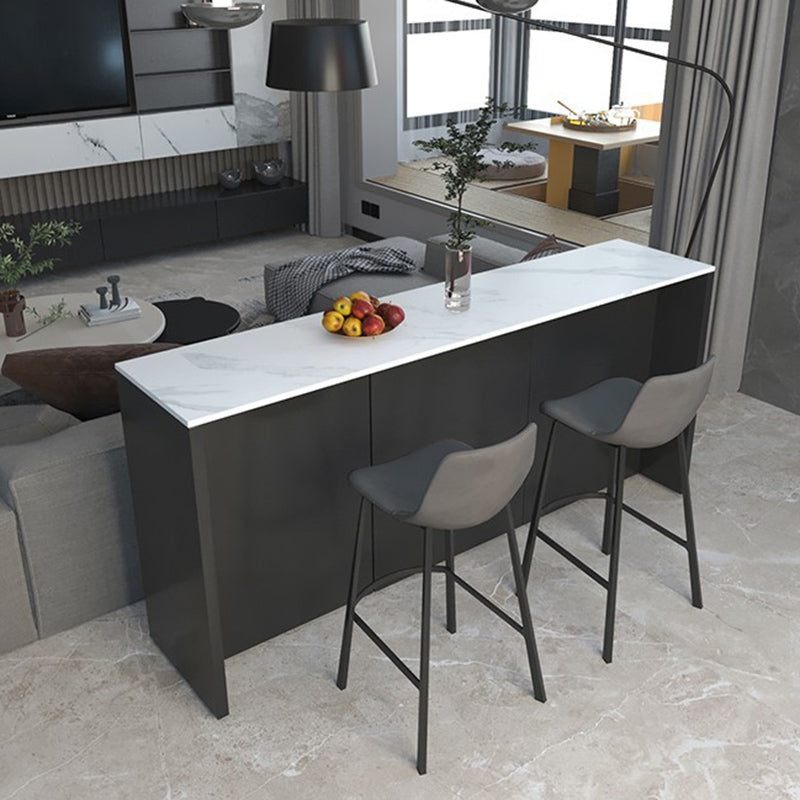 Industrial Bar-height Table Faux Marble Top Pub Table with Metal Base