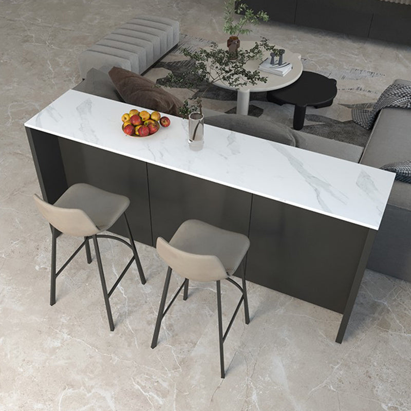 Industrial Bar-height Table Faux Marble Top Pub Table with Metal Base