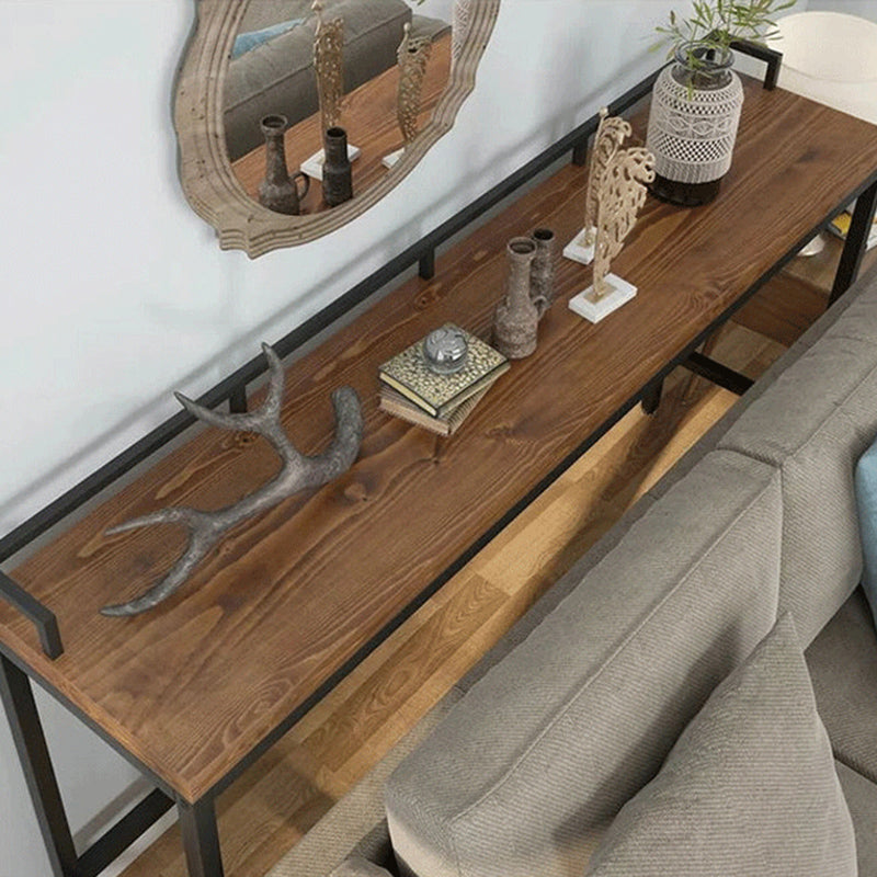 Industrial Bar-height Table Solid Wood Top Pub Table with Black Base