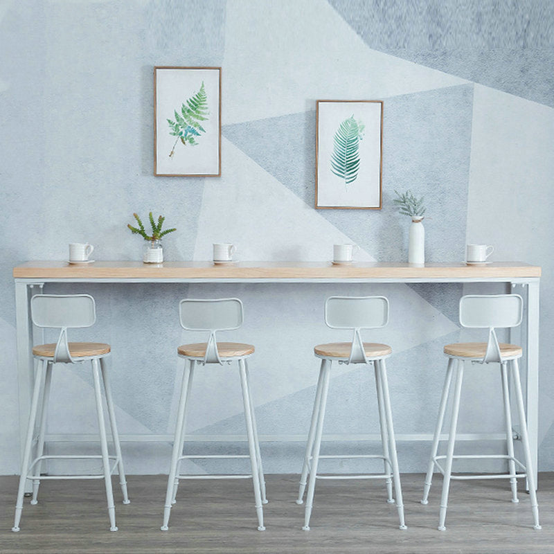 Rectangular Bar-height Table Solid Wood Top Pub Table with Metal Base