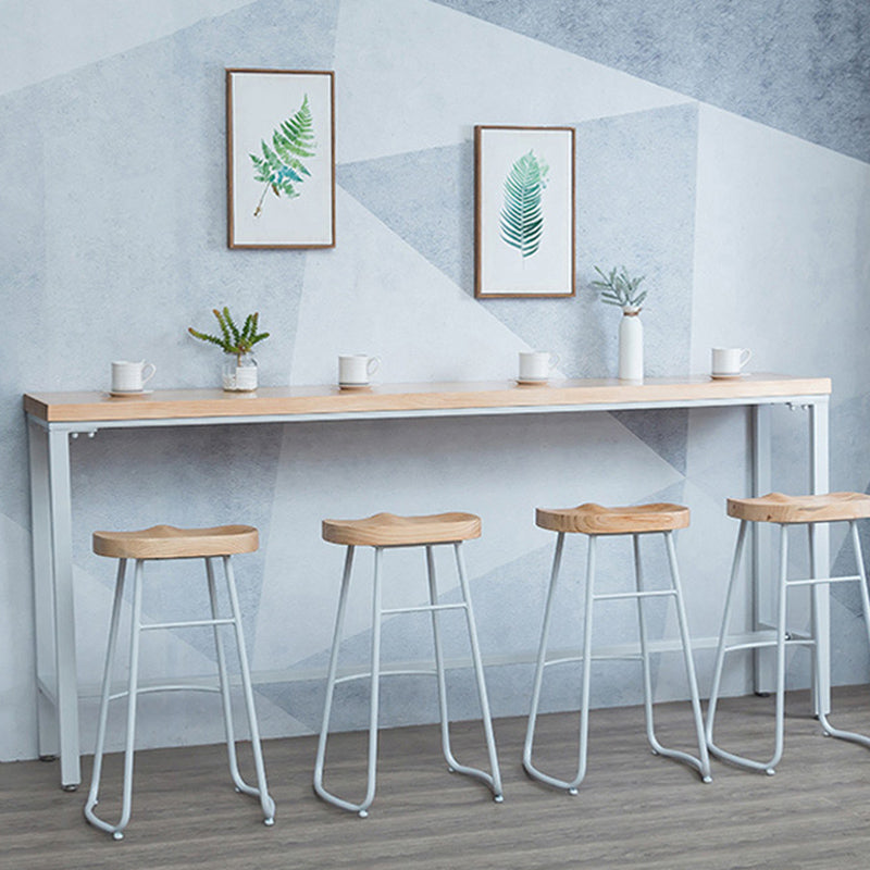 Rectangular Bar-height Table Solid Wood Top Pub Table with Metal Base