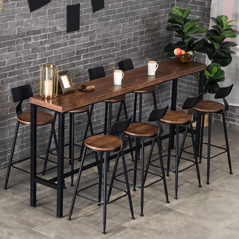 Rectangular Bar-height Table Wood Top Bistro Pub Table with Black Base