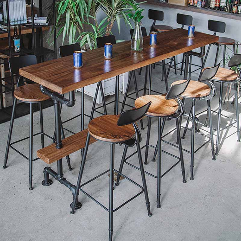 Rectangular Bar-height Table Wood Top Bistro Pub Table with Black Legs