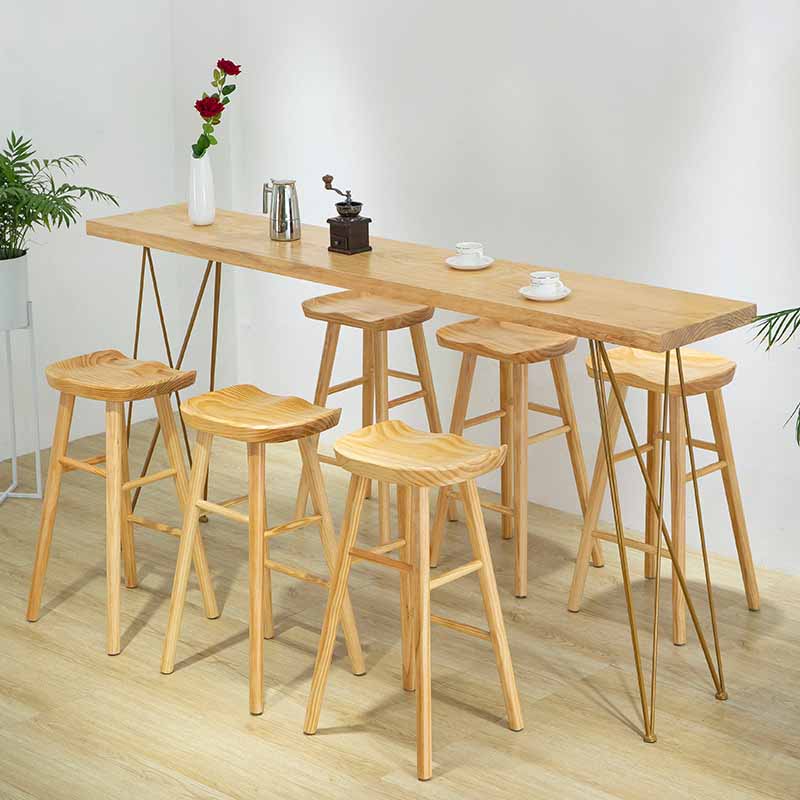 Modern Bar-height Table Solid Wood Top Bistro Pub Table with Four Legs