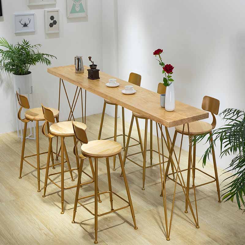 Modern Bar-height Table Solid Wood Top Bistro Pub Table with Four Legs