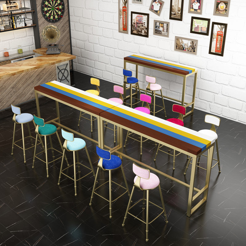 Glam Style Rectangle Bar Table Fixed Bar Dining Table with Footrest