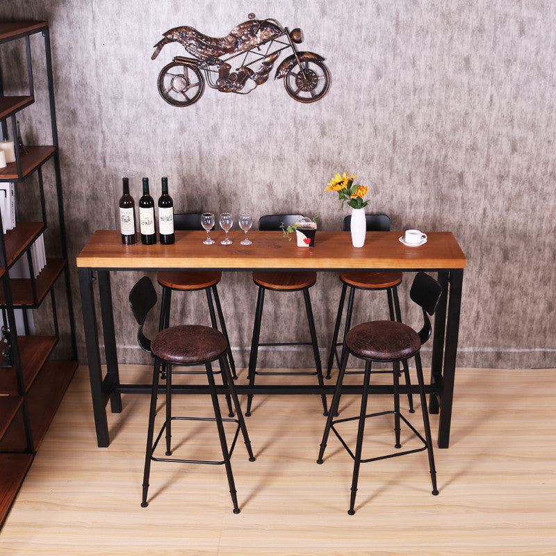 Industrial Rectangle Bar Table Pine Solid Wood Fixed Bar Dining Table