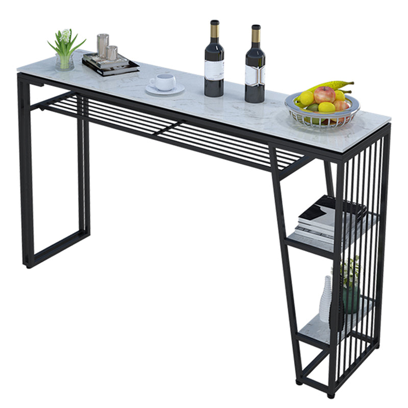 Contemporary Style Rectangle Bar Table Faux Marble Bistro Bar Desk with Storage