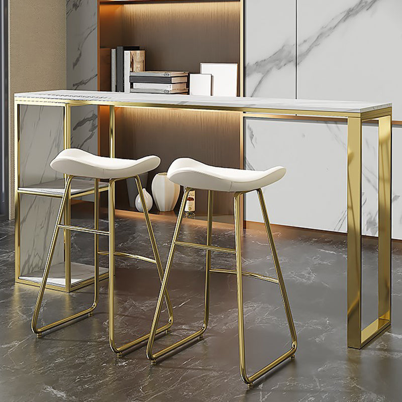 Glam Rectangle Bar Table Faux Marble Double Pedestal Table with Storage