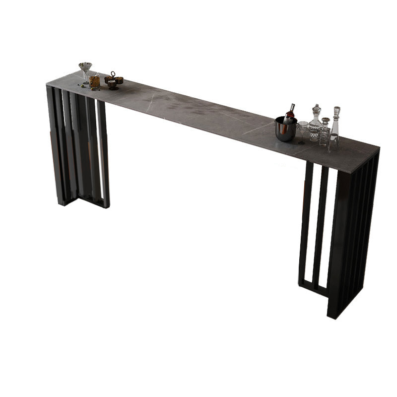 Industrial Bar Height Table Stone Top Bistro Bar Table with Black Base
