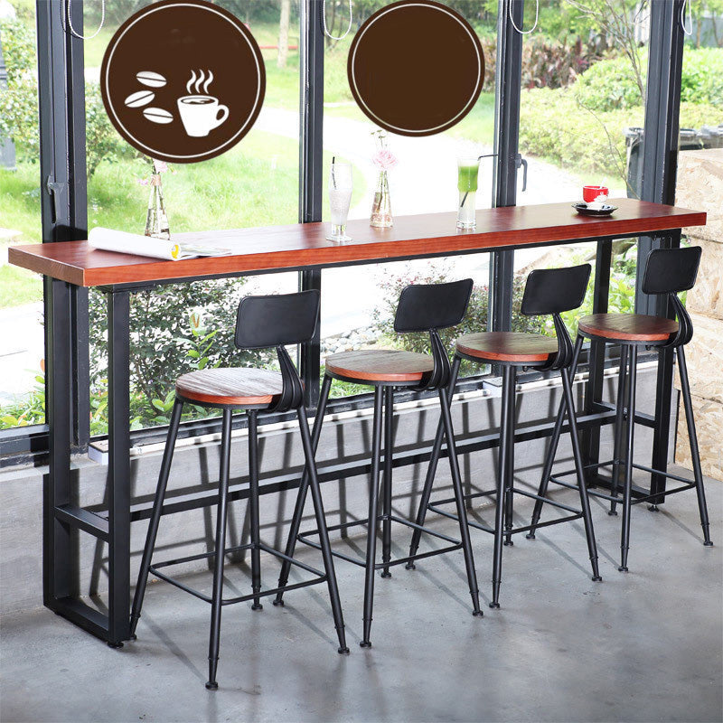 Rectangular Bar Height Table Solid Wood Top Bistro Pub Table with Black Base